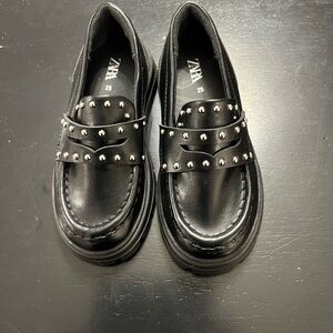 Zara Kids Black Loafers with Silver Studs